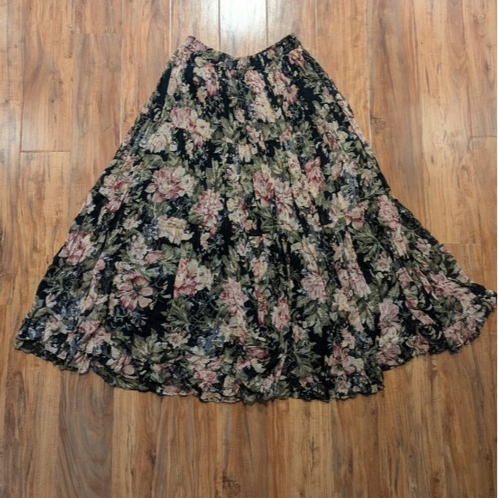 Vintage Floral Maxi Tiered Skirt M Neo Nostalgia  100% Rayon